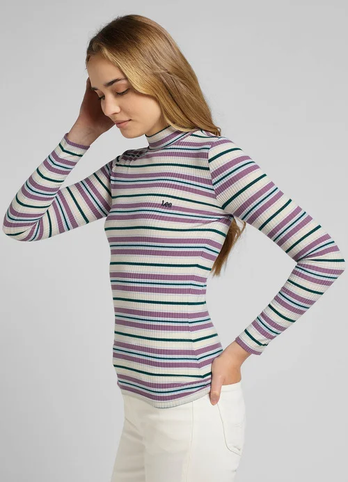 Lee Ribbed Long Sleeve Striped Tee Ecru