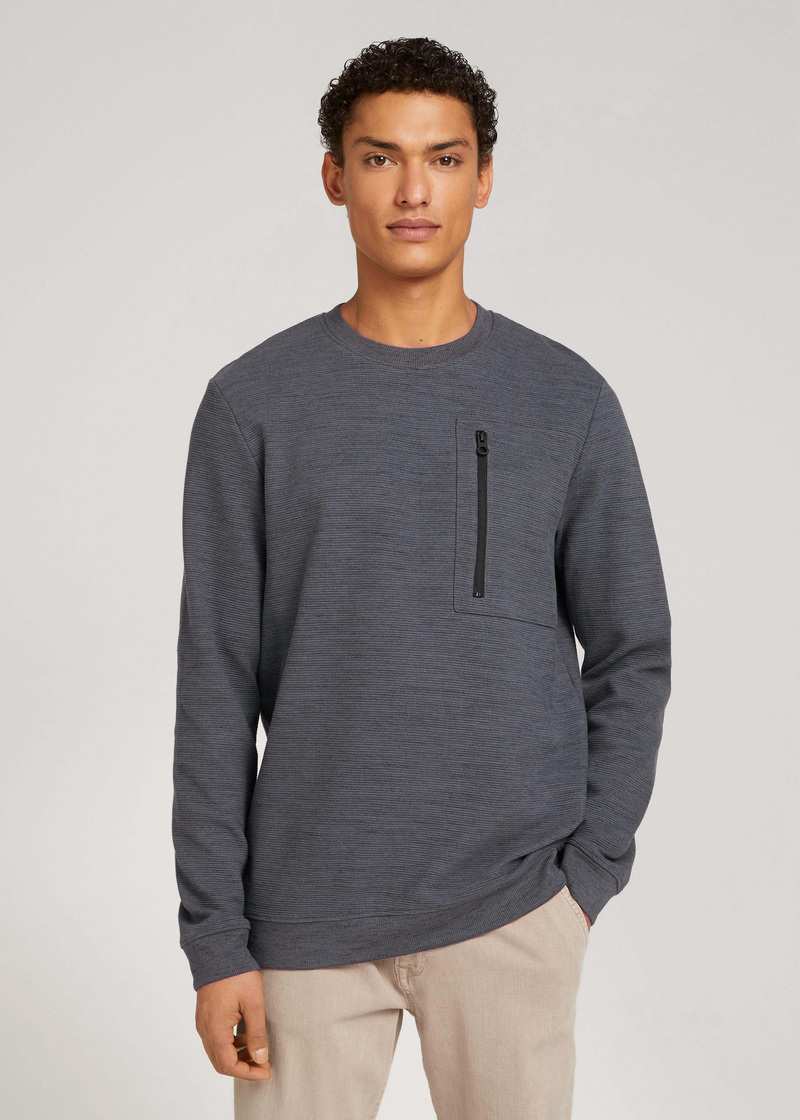 Tom Tailor Crewneck Structured Blue Black Space Dye - 1029027-28625