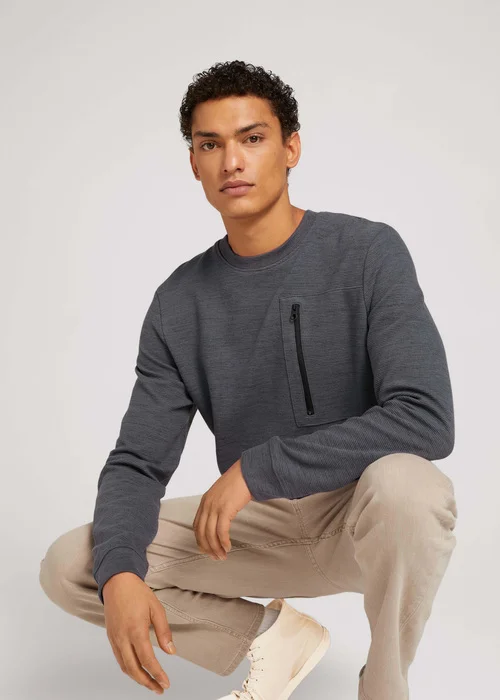 Tom Tailor Crewneck Structured Blue Black Space Dye