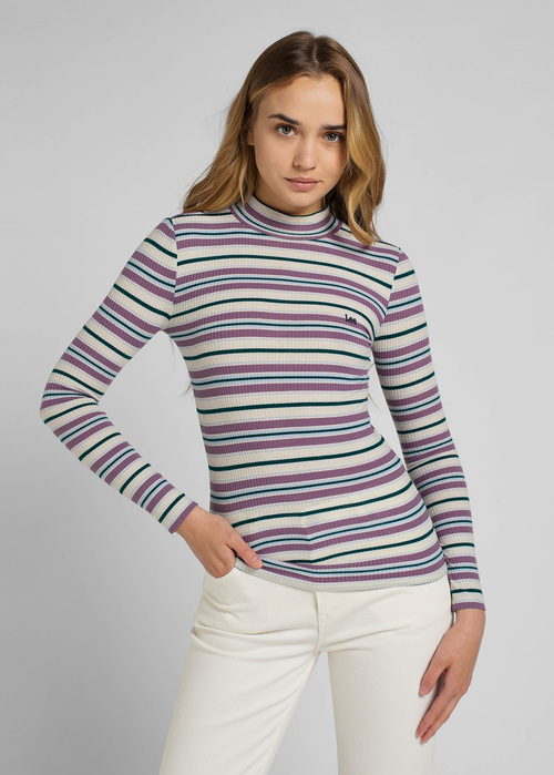 Lee Ribbed Long Sleeve Striped Tee Ecru - L40HIQDN