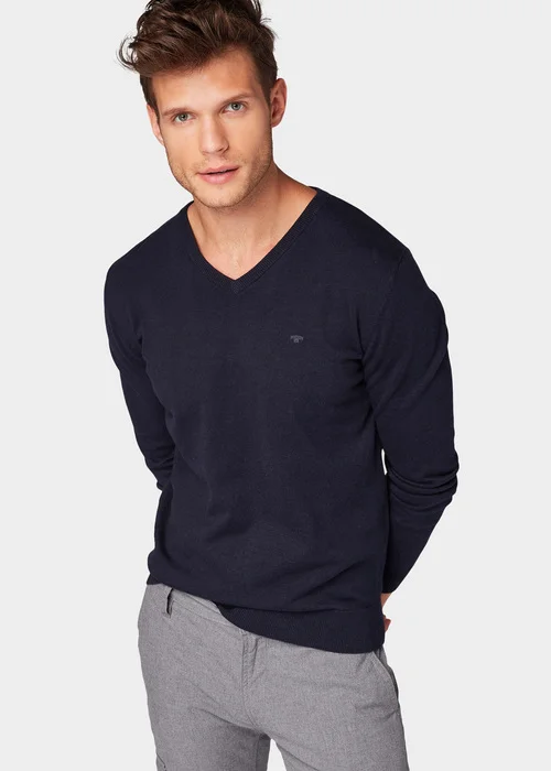 Tom Tailor Basic V Neck Sweater Knitted Navy Melange