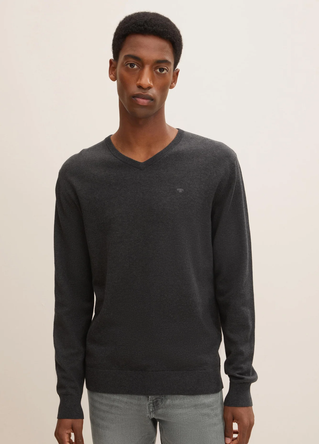 Tom Tailor Simple Knitted Jumper Black Grey Melange