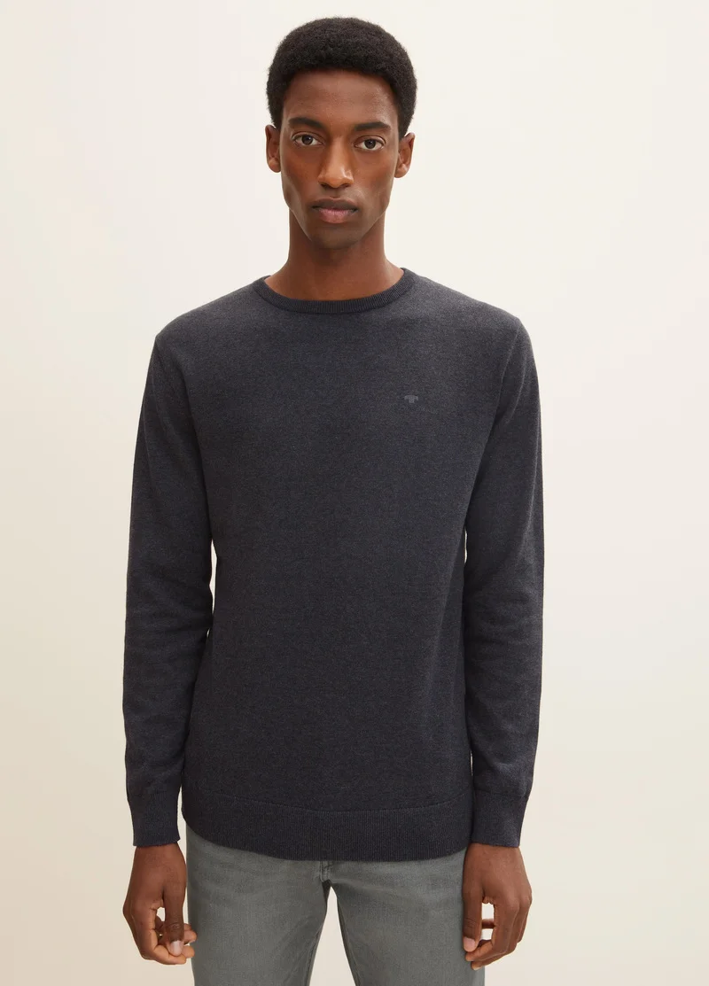 Tom Tailor Simple Knitted Jumper Black Grey Melange