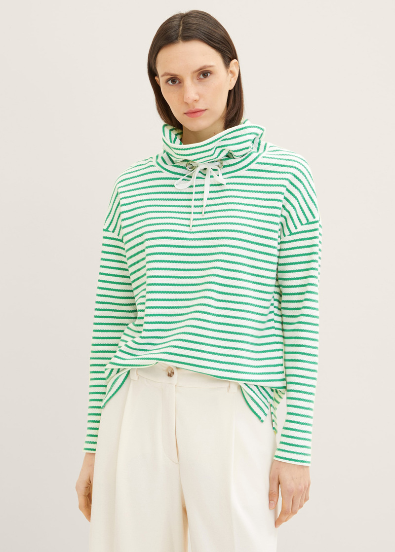 Tom Tailor Textured Sweatshirt Offwhite Green Stripe - 1024522-31284