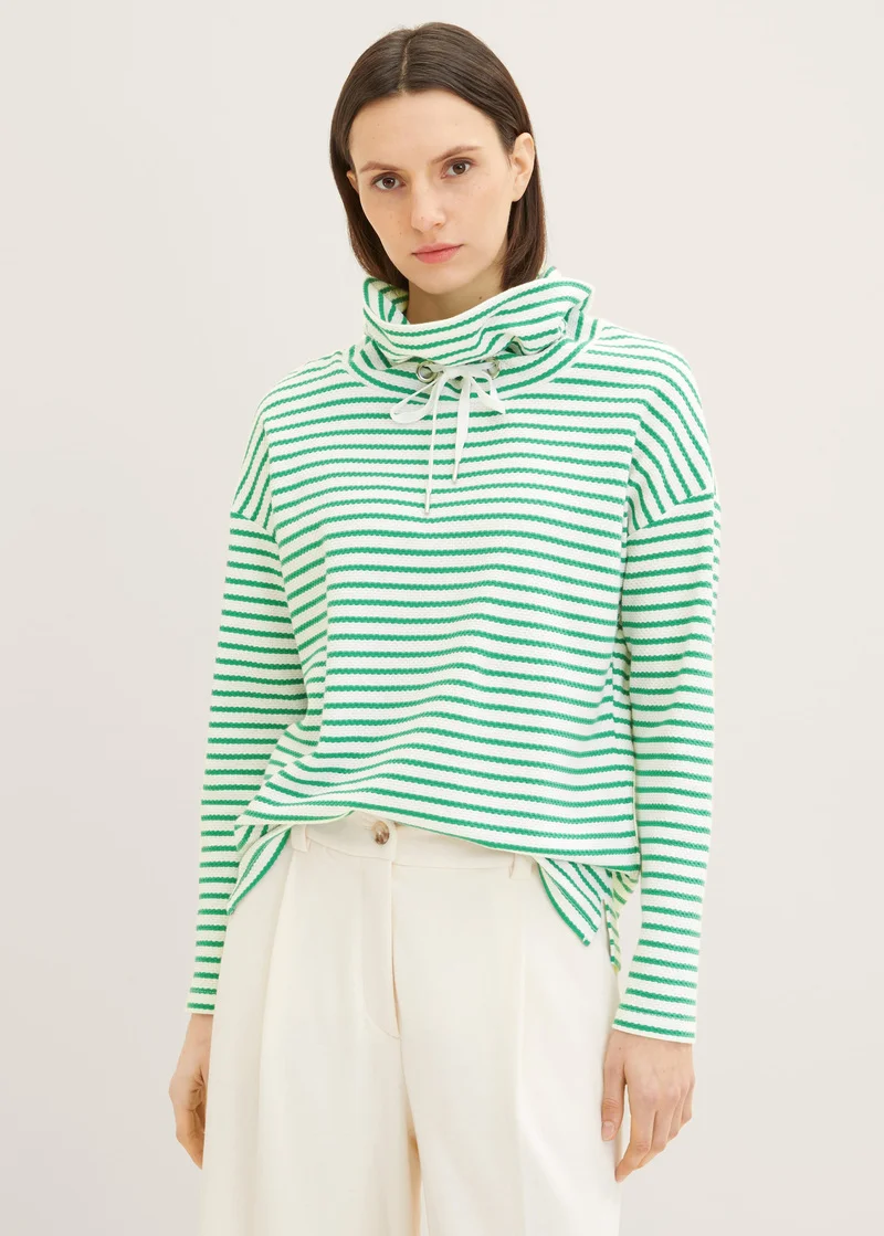 Tom Tailor Textured Sweatshirt Offwhite Green Stripe