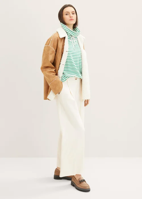 Tom Tailor Textured Sweatshirt Offwhite Green Stripe