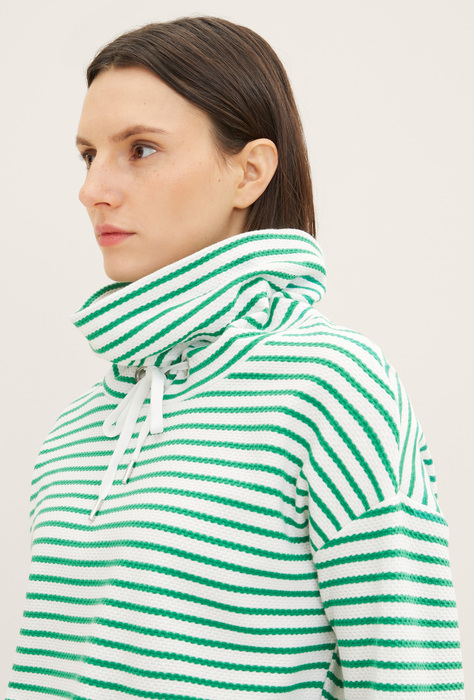 Tom Tailor Textured Sweatshirt Offwhite Green Stripe - 1024522-31284