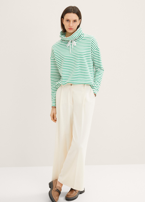 Tom Tailor Textured Sweatshirt Offwhite Green Stripe - 1024522-31284