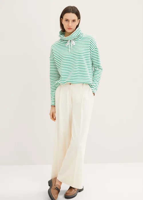 Tom Tailor Textured Sweatshirt Offwhite Green Stripe