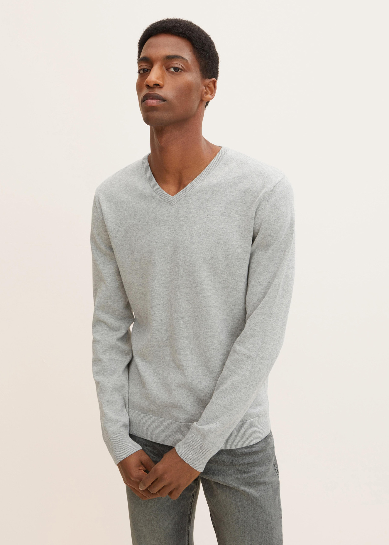 Tom Tailor Simple Knitted Jumper Light Soft Grey Melange - 1012820-14427