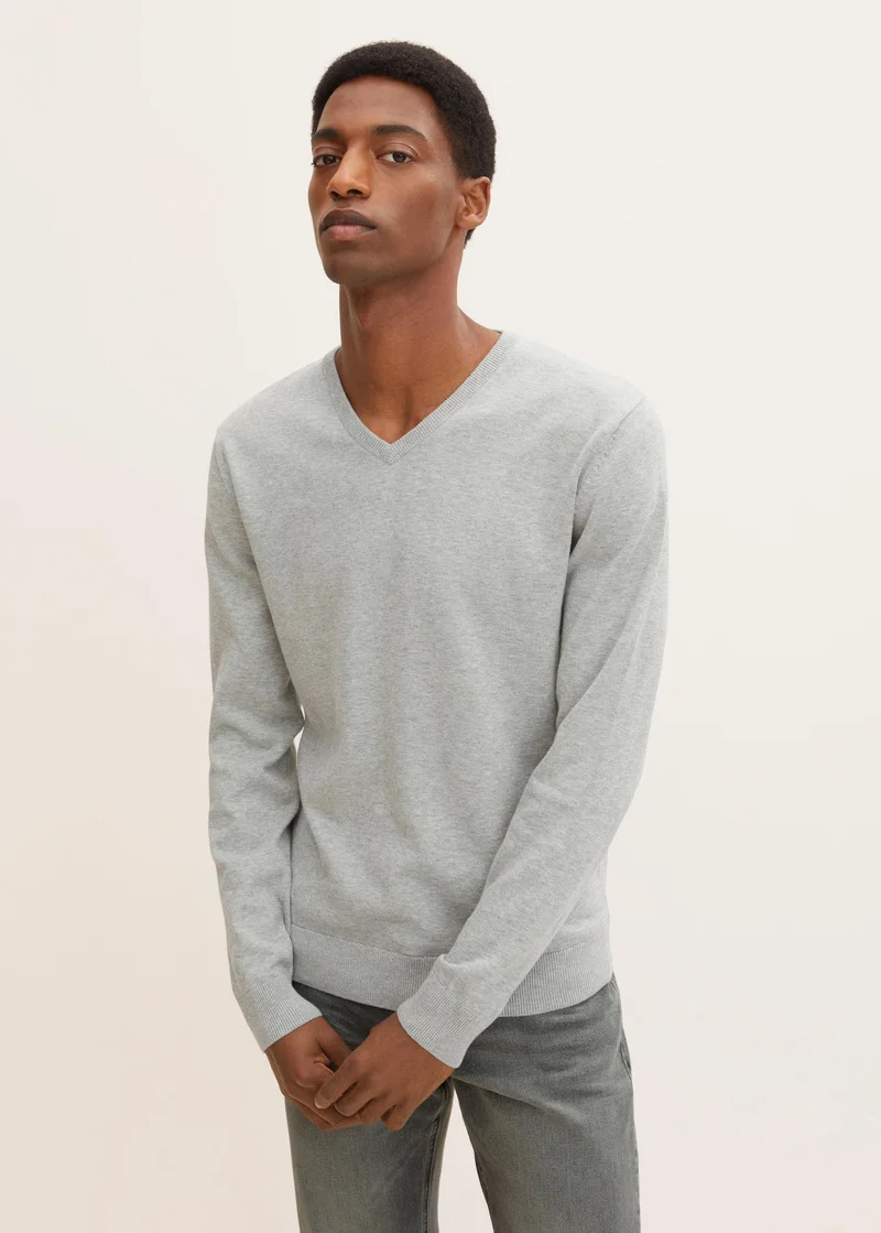 Tom Tailor Simple Knitted Jumper Light Soft Grey Melange