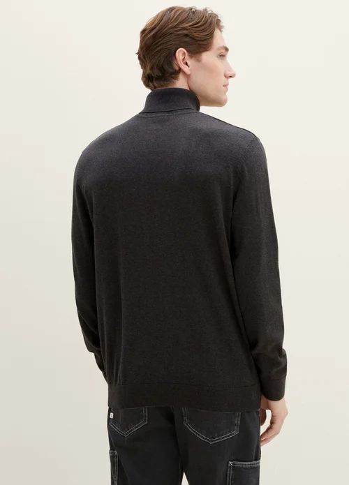 Tom Tailor Basic Knitted Sweater With A Turtleneck Black Grey Melange