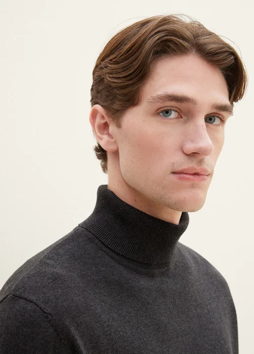 Tom Tailor Basic Knitted Sweater With A Turtleneck Black Grey Melange