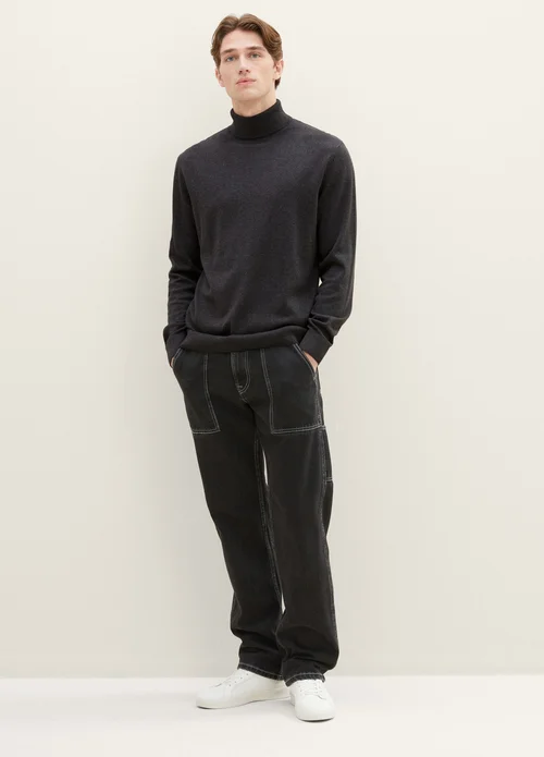 Tom Tailor Basic Knitted Sweater With A Turtleneck Black Grey Melange