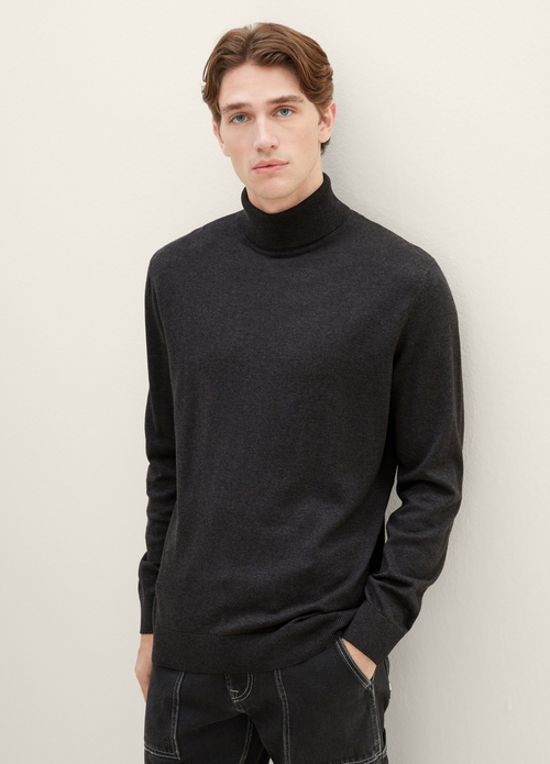 Tom Tailor Basic Knitted Sweater With A Turtleneck Black Grey Melange - 1038202-10617