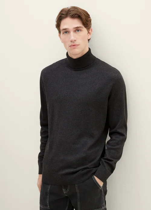 Tom Tailor Basic Knitted Sweater With A Turtleneck Black Grey Melange