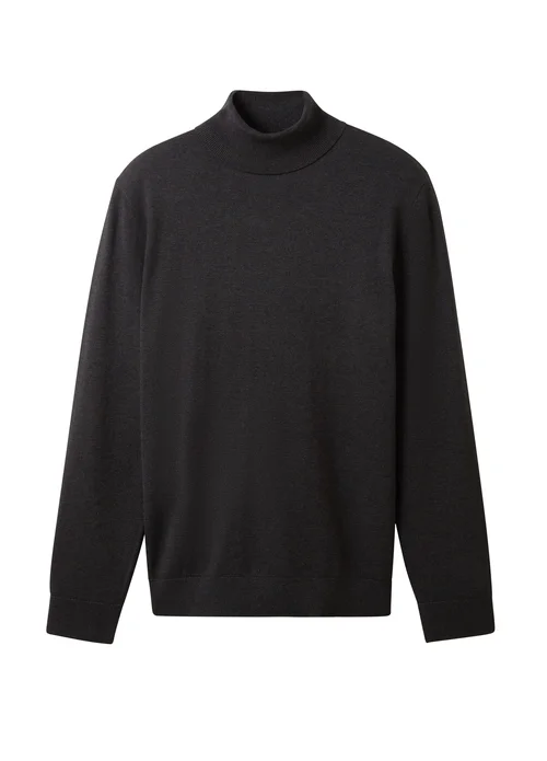 Tom Tailor Basic Knitted Sweater With A Turtleneck Black Grey Melange