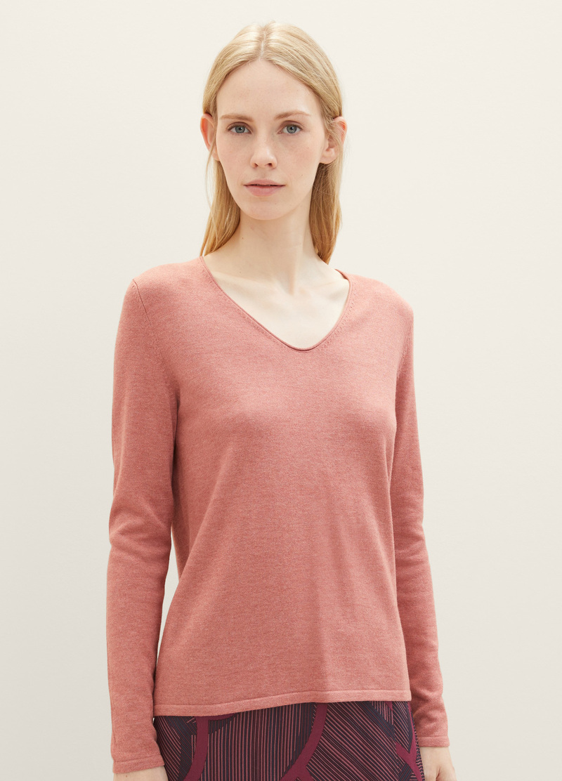 Tom Tailor Jumper With V Neckline Fading Rose Melange - 1012976-33157