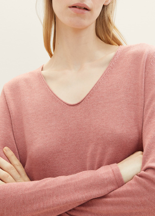 Tom Tailor Jumper With V Neckline Fading Rose Melange - 1012976-33157