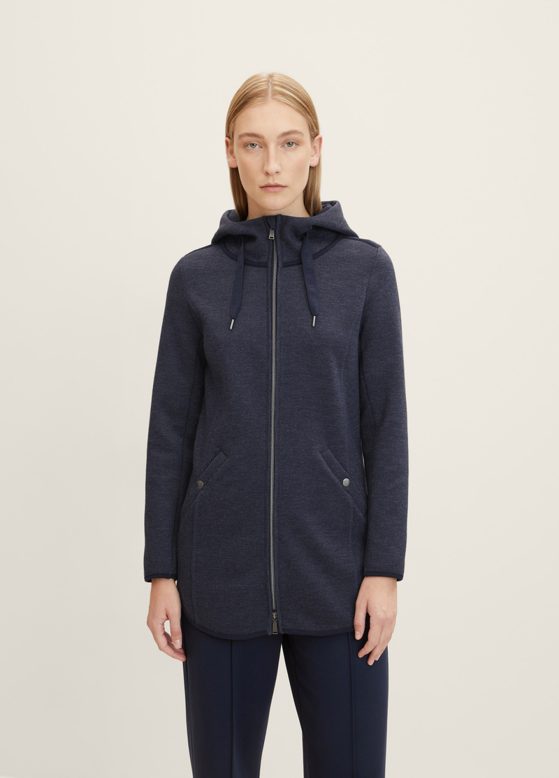 Tom Tailor Fleece Jacket With A Hood Navy Twill Structure - 1027144-30592