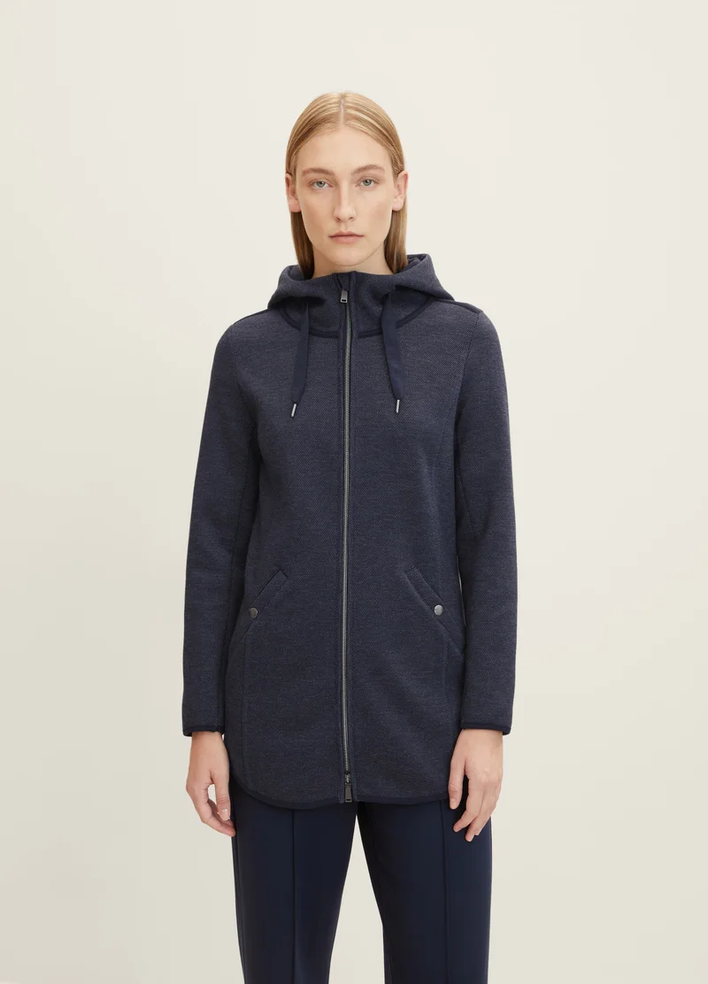 Tom Tailor Fleece Jacket With A Hood Navy Twill Structure