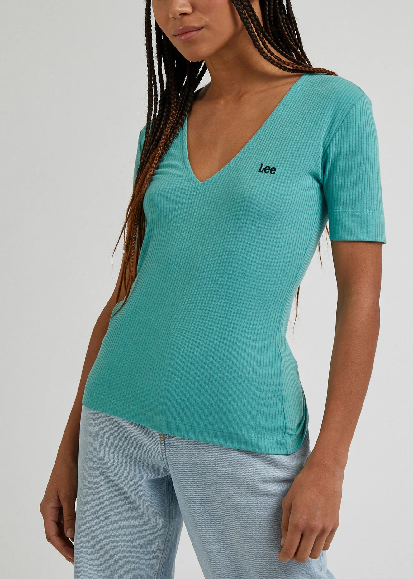 Lee V Neck Rib Dusty Jade