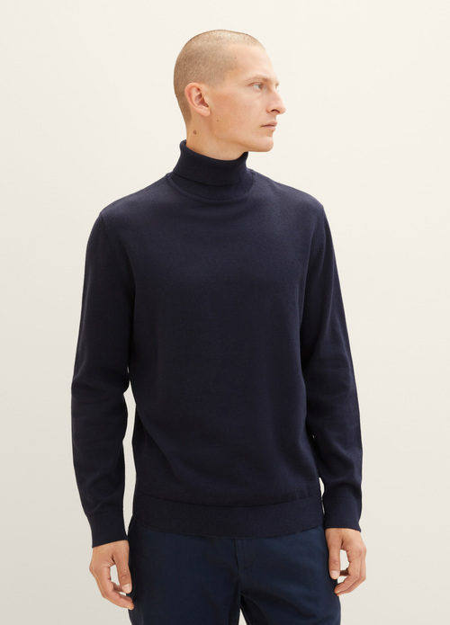 Tom Tailor Basic Knitted Sweater With A Turtleneck Knitted Navy Melange - 1038202-13160