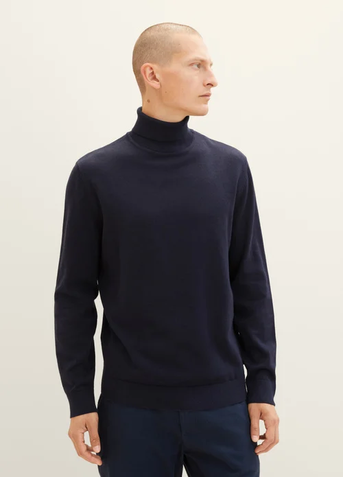 Tom Tailor Basic Knitted Sweater With A Turtleneck Knitted Navy Melange