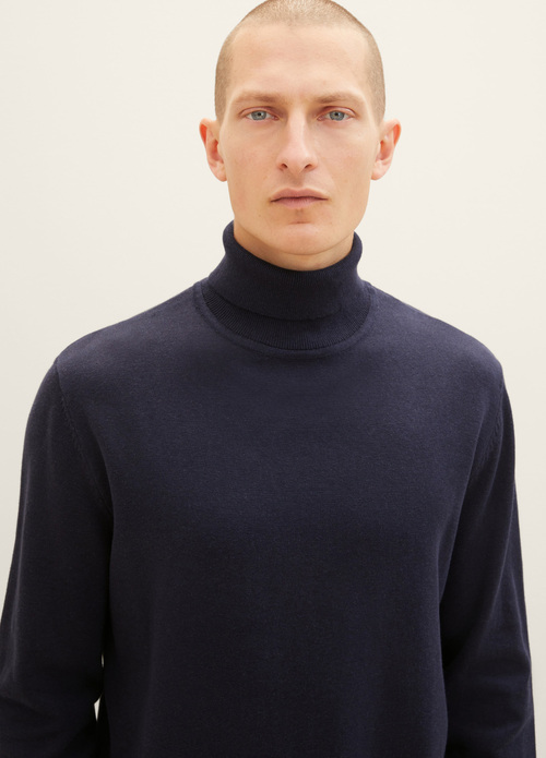 Tom Tailor Basic Knitted Sweater With A Turtleneck Knitted Navy Melange - 1038202-13160