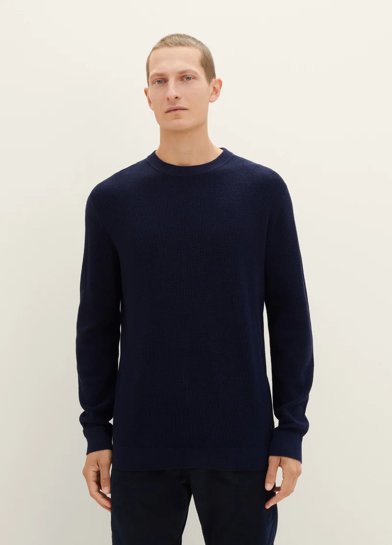 Tom Tailor Knitted Sweater With Texture Knitted Navy Melange