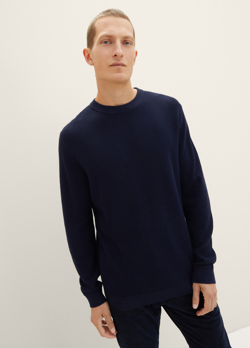 Tom Tailor Knitted Sweater With Texture Knitted Navy Melange - 1038612-13160