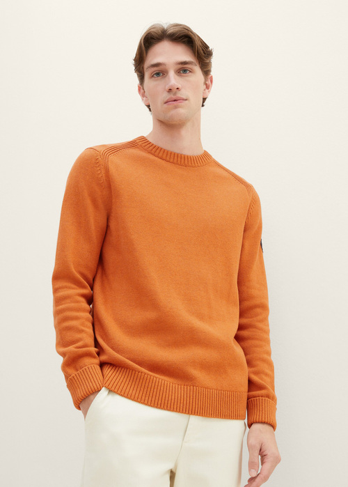 Tom Tailor Knitted Sweater With A Round Neckline Tomato Cream Orange Melange - 1038246-32752