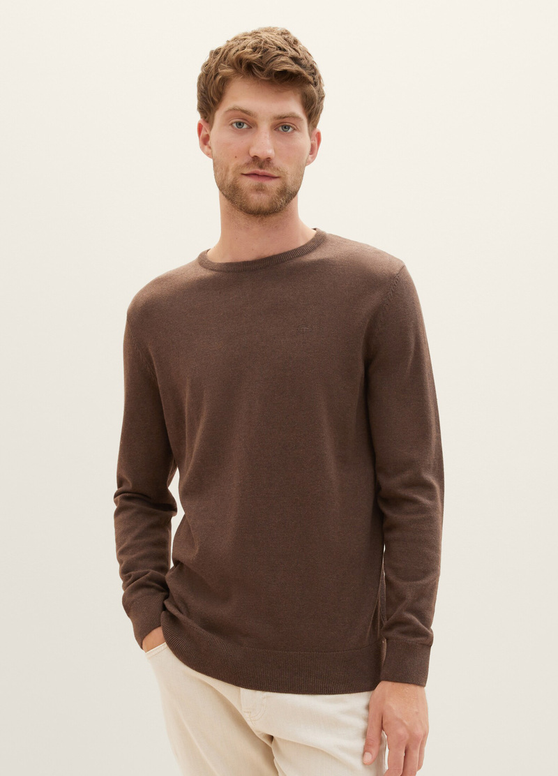 Tom Tailor Mottled Knitted Sweater Dark Brown Melange - 1027661-32717