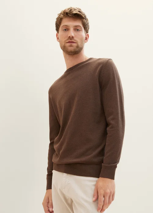 Tom Tailor Mottled Knitted Sweater Dark Brown Melange