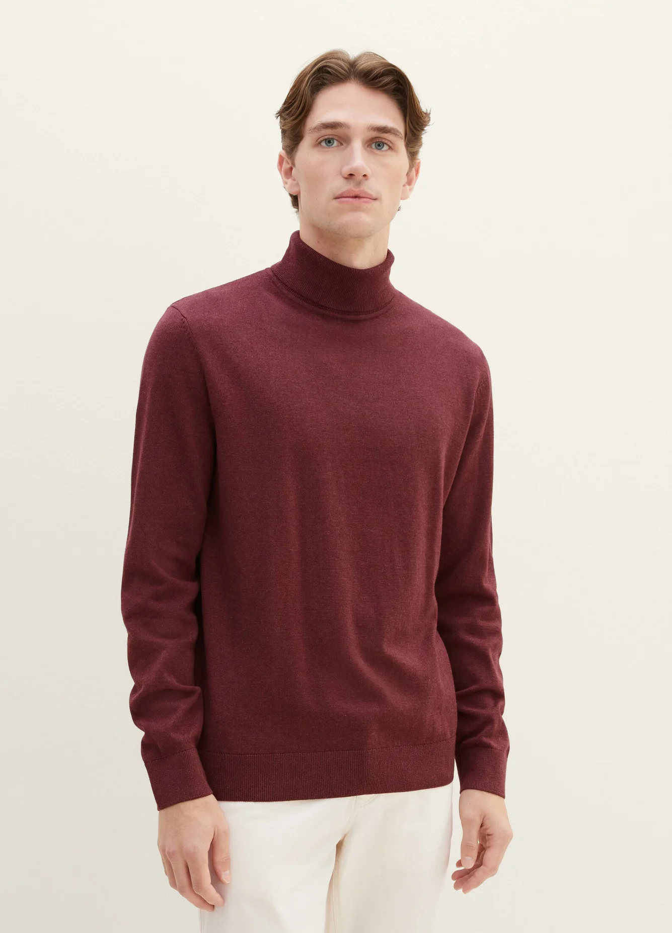 Tom Tailor Basic Knitted Sweater With A Turtleneck Tawny Port Red Melange