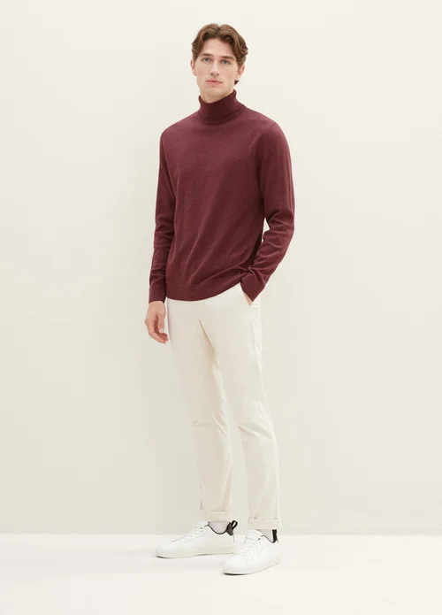 Tom Tailor Basic Knitted Sweater With A Turtleneck Tawny Port Red Melange