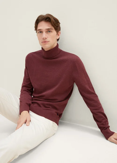 Tom Tailor Basic Knitted Sweater With A Turtleneck Tawny Port Red Melange