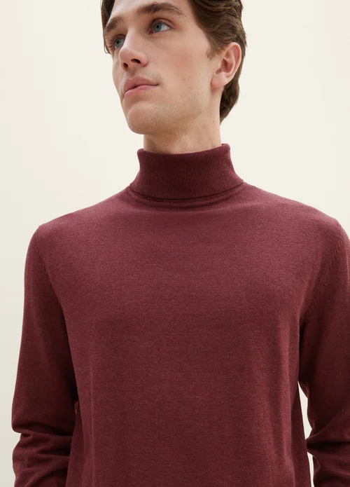 Tom Tailor Basic Knitted Sweater With A Turtleneck Tawny Port Red Melange