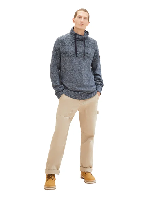 Tom Tailor Knitted Sweater With A Snood Green Blue Mouline