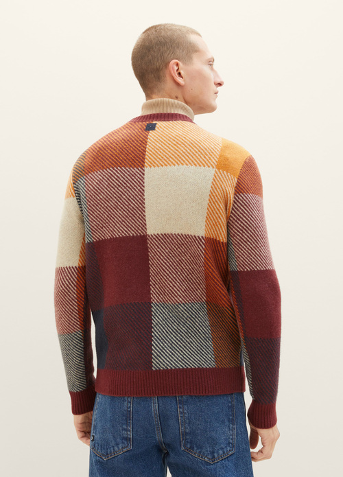 Tom Tailor Knitted Sweater With A Check Pattern Orange Colorful Block Check - 1038248-32310