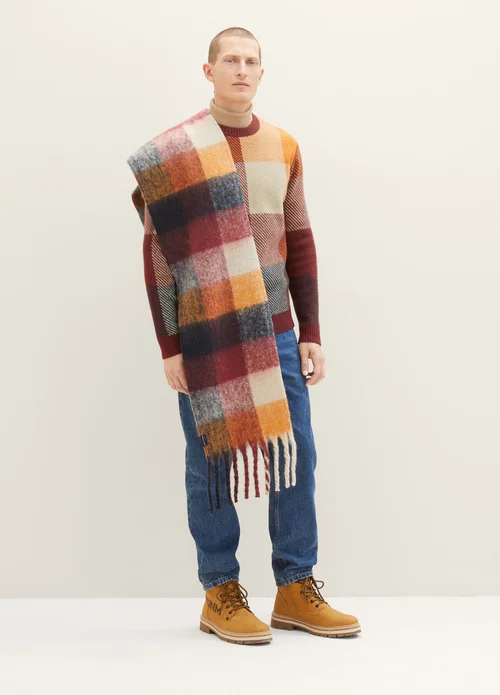 Tom Tailor Knitted Sweater With A Check Pattern Orange Colorful Block Check