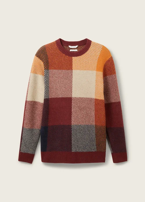 Tom Tailor Knitted Sweater With A Check Pattern Orange Colorful Block Check