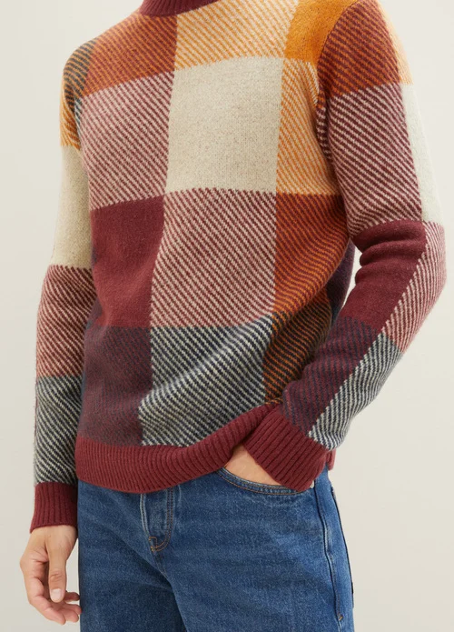 Tom Tailor Knitted Sweater With A Check Pattern Orange Colorful Block Check