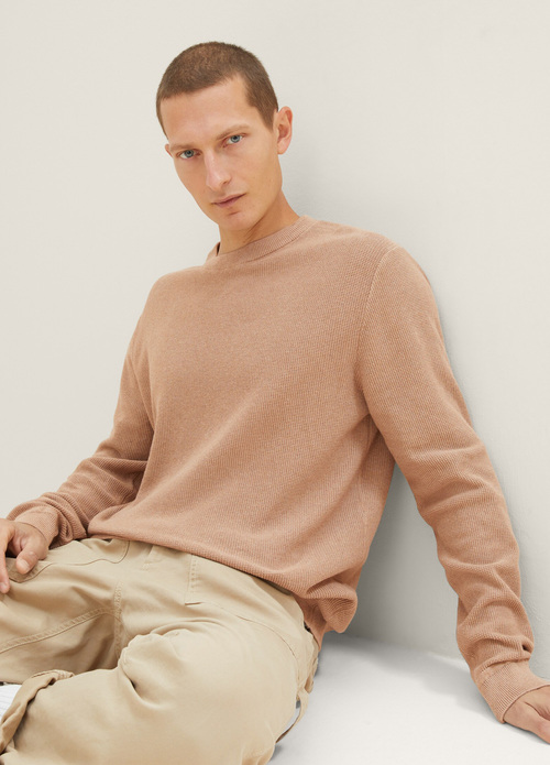 Tom Tailor Knitted Sweater With Texture Hazel Brown Melange - 1038612-31089