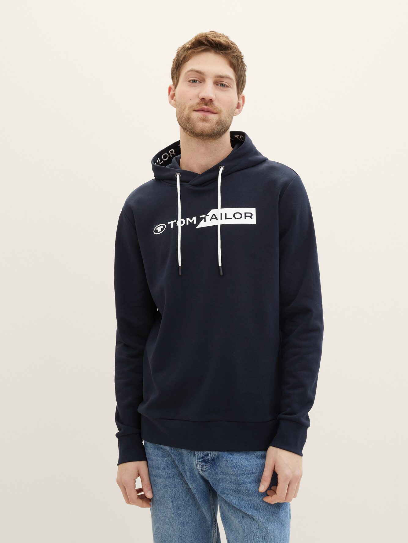 Tom Tailor Hoodie With A Logo Print Sky Captain Blue - 1040834-10668