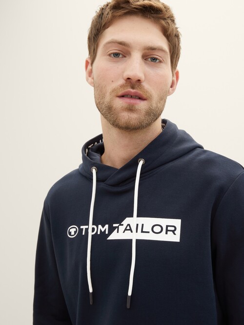 Tom Tailor Hoodie With A Logo Print Sky Captain Blue - 1040834-10668