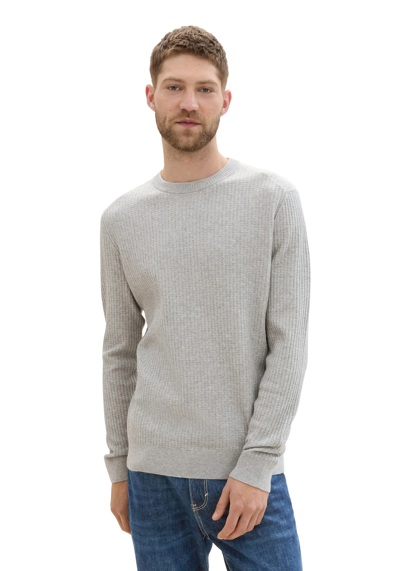 Tom Tailor Soft Sweater With A Round Neck Grey Heather Melange