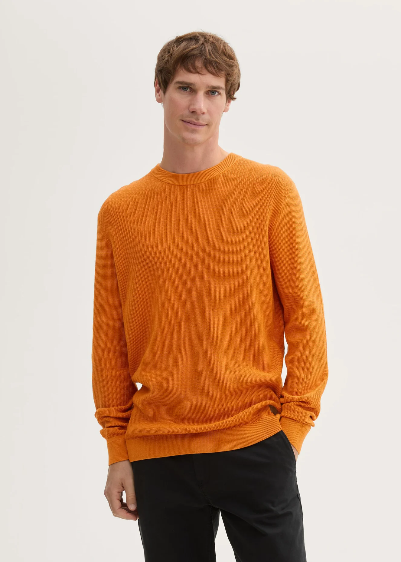 Tom Tailor Structured Crew Neck Sweater Pumpkin Orange Melange