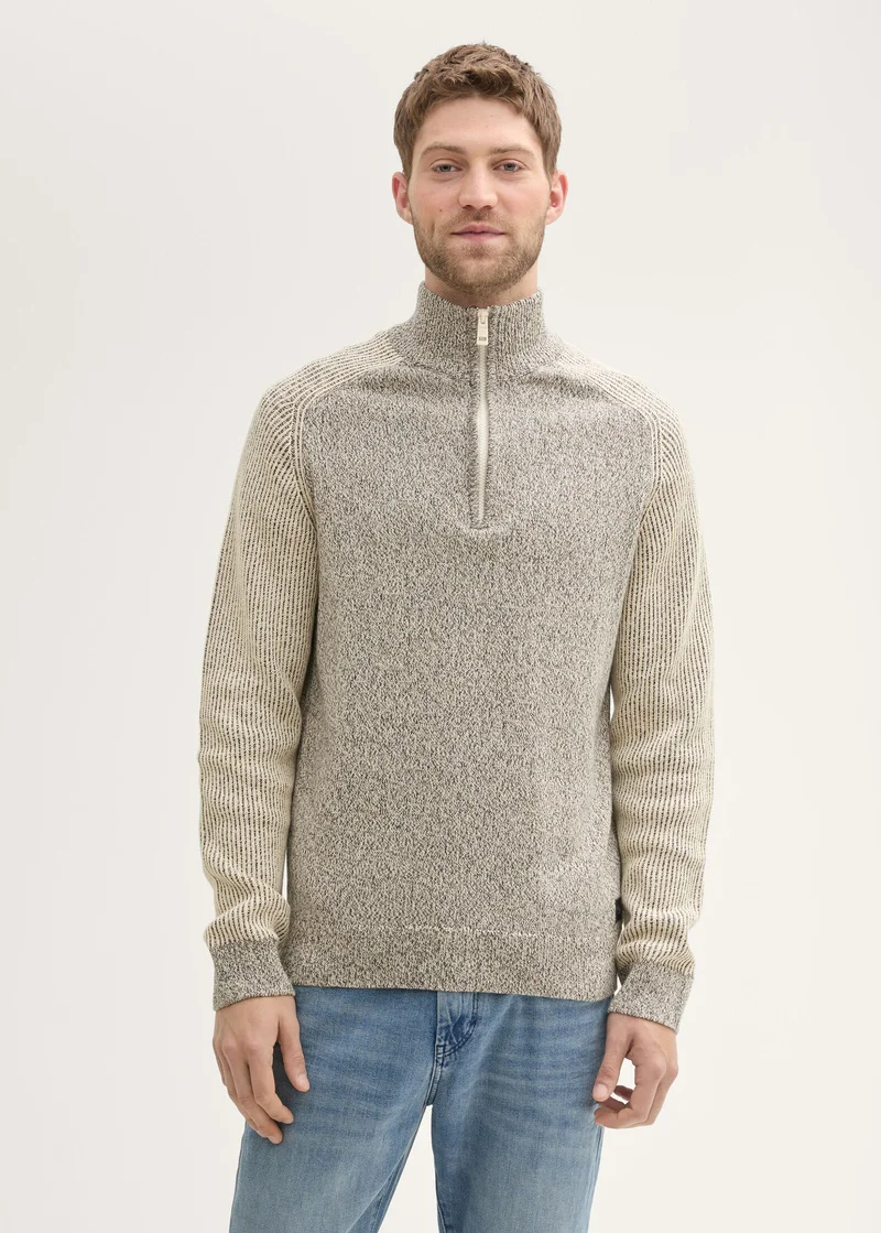 Tom Tailor Halfzip Sweater Sand Taupe Navy Multicolor