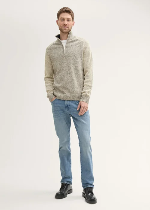 Tom Tailor Halfzip Sweater Sand Taupe Navy Multicolor